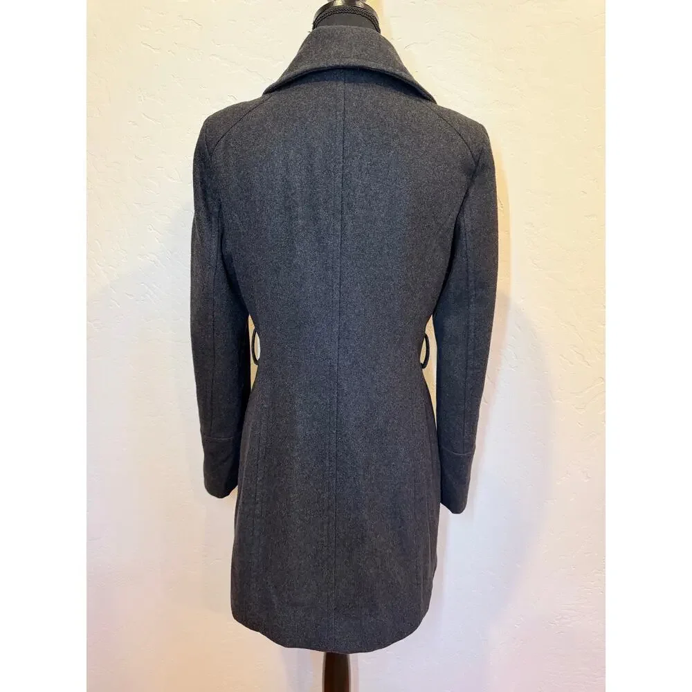 Michael Kors Wool Blend Asymmetrical Coat Size 6 Charcoal Gray Gold Zip